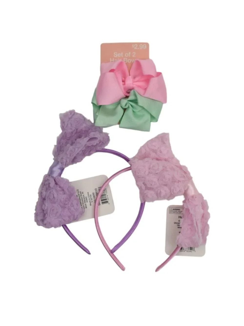 Bow Headbands and Bow Barrettes 4 Pieces Green Pink Purple Hair Accessories